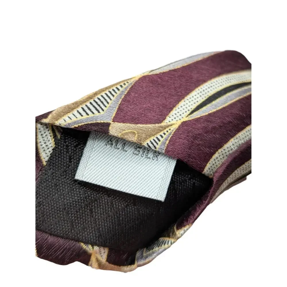 Pierre Cardin‎ Silk Tie Burgundy Abstract Geometric Pattern 59 Inch Made in USA